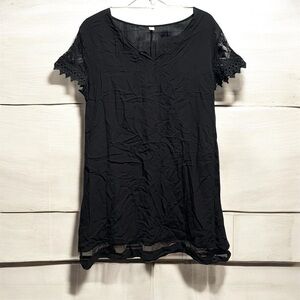 Black Lace trim short Sleeve mini Dress